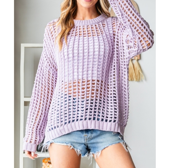 #464 🛑48 S,M,L Chic Boho Loose Fit Crochet Sweater Top - Picture 1 of 15